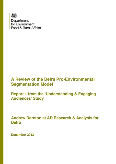 A Review Of The Defra Pro Environmental Segmentation Model Report 1