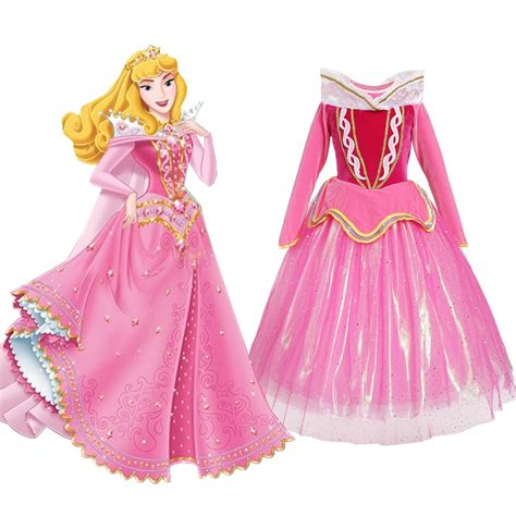 Disney Sleeping Beauty Dress Pink Girls Aurora Dress Costume Cosplay