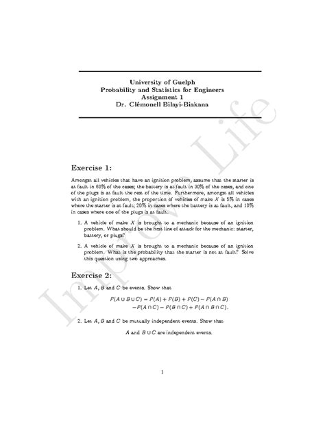 Ass 1 Stats Improve Life University Of Guelph Probability And