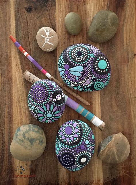 Hand Painted River Rocks Natural Home Decor Mandala Design Rock