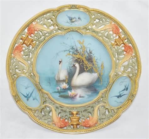 Royal Worcester Reticulated Plate With Swans And Birds Royal