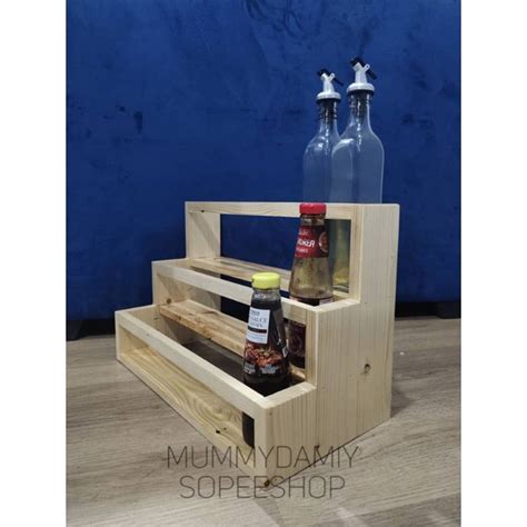 Rak Botol Kicap Sos Rak Dapur Rak Botol Kayu Pine Shopee Malaysia