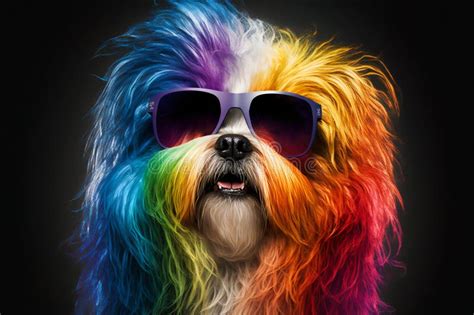 Cool And Colorful Dog With Sunglasses Rainbow Colors Diversity