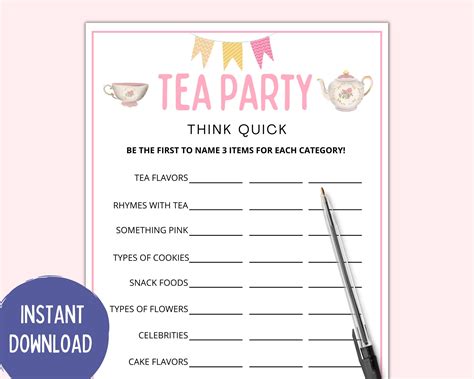 Tea Party Think Quick Tea Party Games Tea Party Games Adults Kids