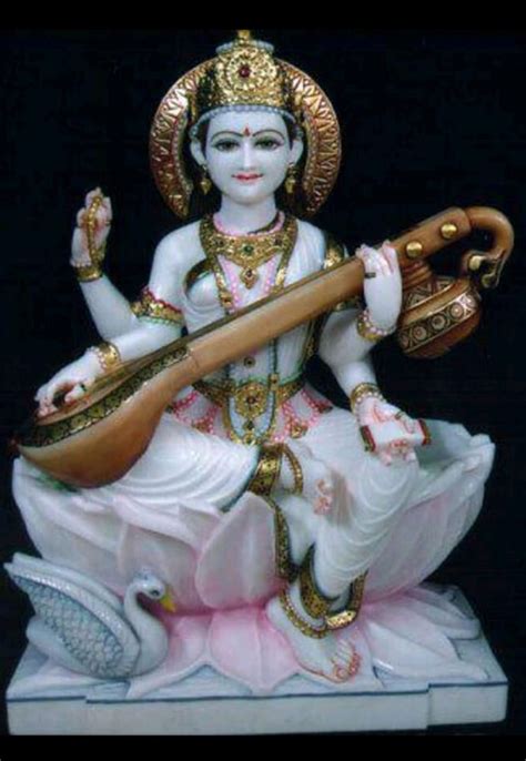 White Painted Marble Saraswati Maa Statue For Worship Size 2 Feet At