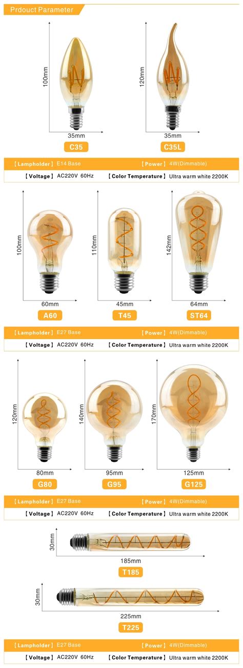 Generic Led Filament Bulb C T St G G G Spiral Light W