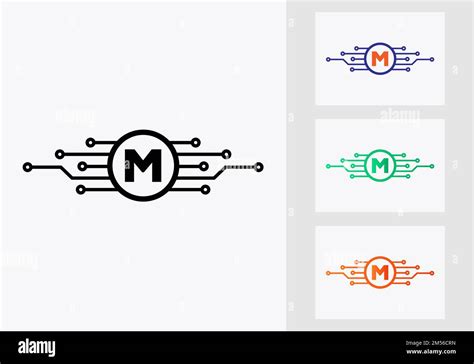 Letter M Technology Logo Design Template Network Logo Design Stock