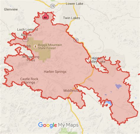 USA, California: Map of Wildfire at The Geysers Geothermal Field