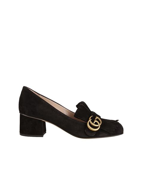 Gucci Marmont Fringed Logo Embellished Suede Loafers In Black