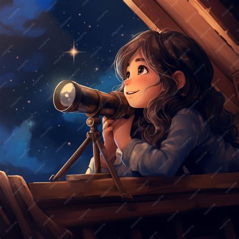 Premium Ai Image Anime Girl Looking The Moon With Telescope Image Ai