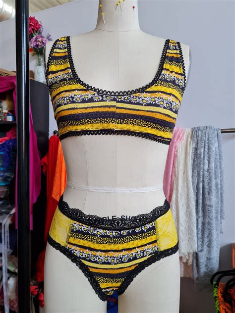 Honeybee Yellow Striped Bee Lingerie Set Yellow Women S Etsy