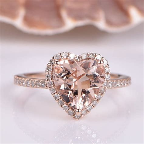 Heart Shaped Morganite Engagement Ring Rose Gold Half Eternity Etsy