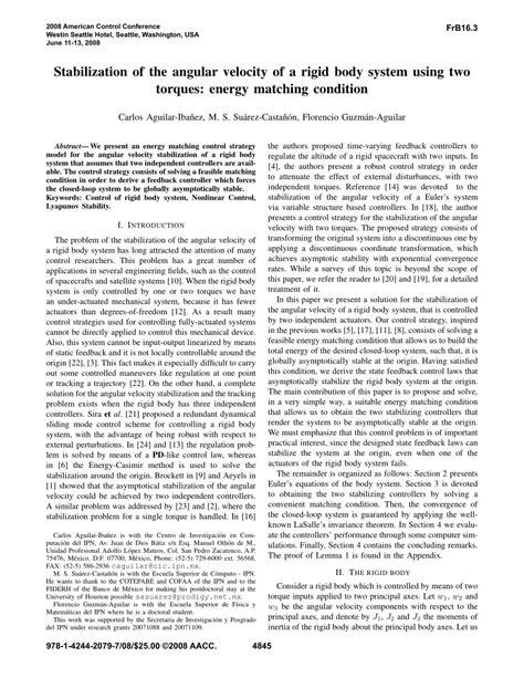 PDF Stabilization Of The Angular Velocity Of A Rigid Body System