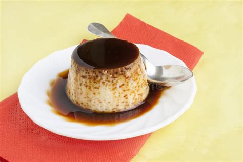 Flan dessert stock photo. Image of spoon, cream, napkin - 49476126