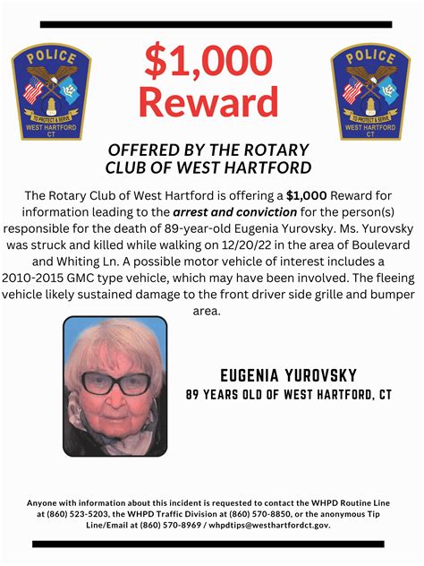 West Hartford Rotary Club Offering Reward In Hit And Run Case We Ha