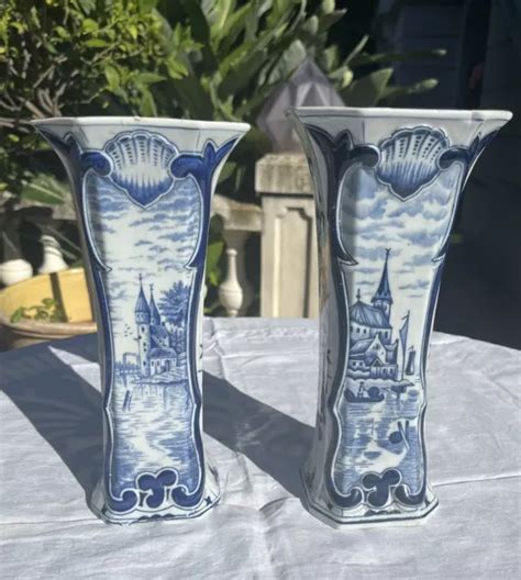 PAIRE DE GRANDS vases en faïence de Delft EUR 60 00 PicClick FR