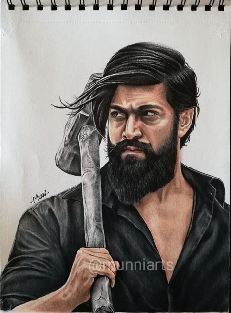 Yash Rocky From The Movie Kgf Chapter Realistic Color Pencil