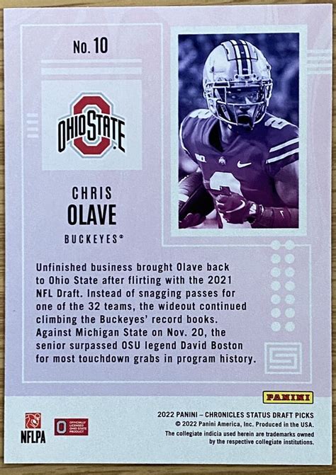 2022 Chronicles Status Draft Picks Football 10 Chris Olave RC New York