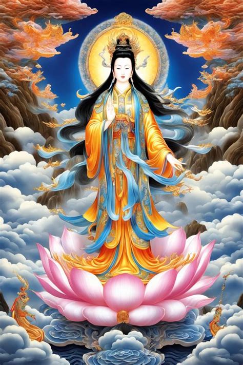 Kwan Yin Standing On Lotus