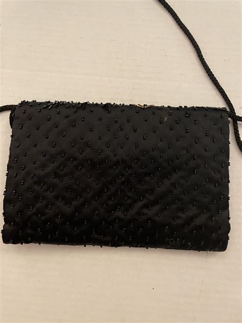 Vintage Clutch Crossbody Purse La Regale Black Beaded Gem