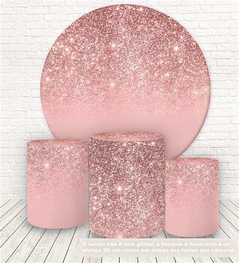 Painel Redondo E Capas Tecido Sublimado Glitter Rosa WKPC 181 Wear