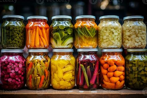 Ai Generated Glass Jars With Variety Of Pickled Vegetables And Fruits