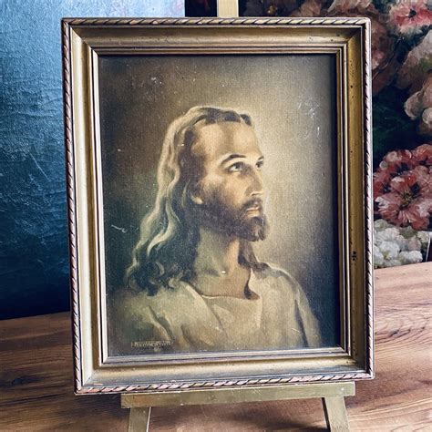 Vintage 1941 Head Of Jesus Christ Warner Sallman Framed Religious Litho