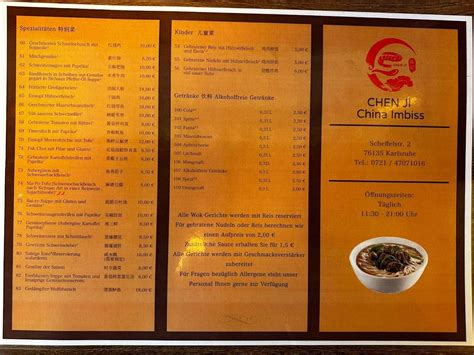 Carta Del Restaurante Chen Ji China Imbiss Karlsruhe