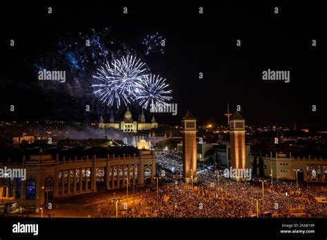 Pyromusical And Fireworks Of La Mercè 2022 On Maria Cristina Avenue In