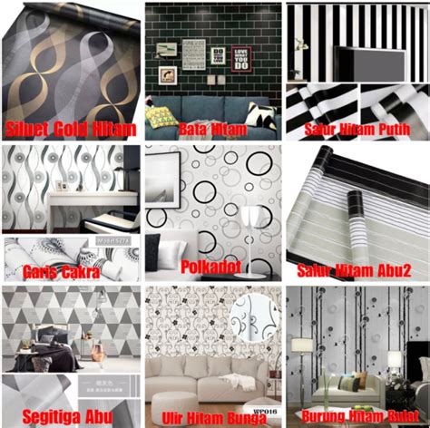 WALLPAPER DINDING Ukuran 45 Cm X 10 M Motif Garis Hitam Putih Salur