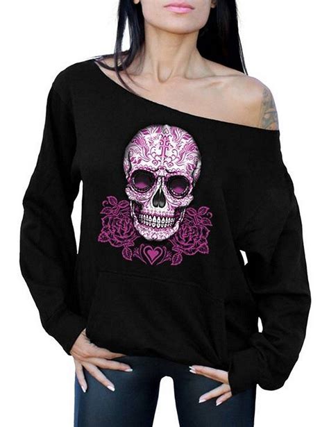 Awkwardstyles Sugar Skull Pink Roses Off The Shoulder Tops