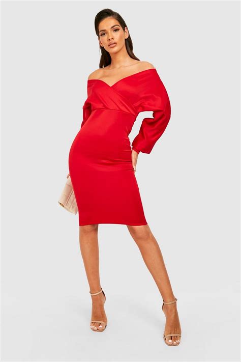 Womens Scuba Wrap Midi Dress Boohoo Uk