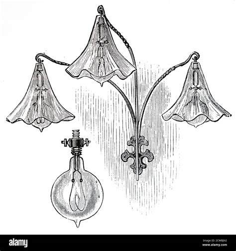 Engraving Depicting Swans Incandescent Electric Light Bulb And Fitting