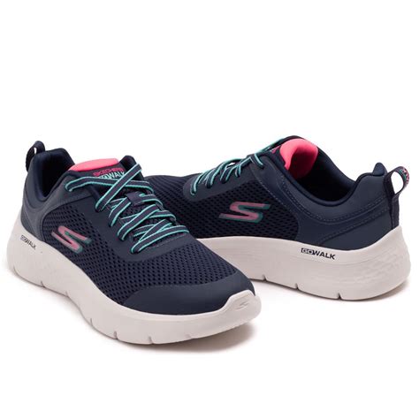 Tênis Feminino Skechers Go Walk Flex Marinho rosa Azul Marinho Rosa