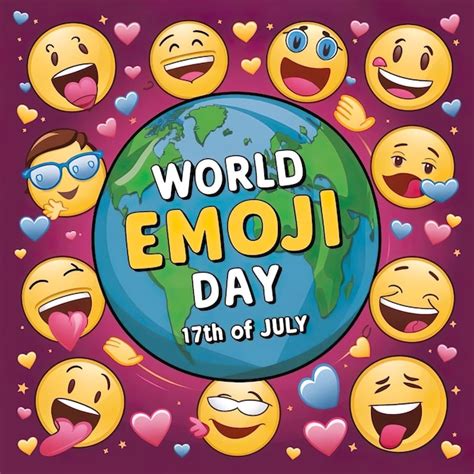 Gradient World Emoji Day Background With Emoticons Premium Ai