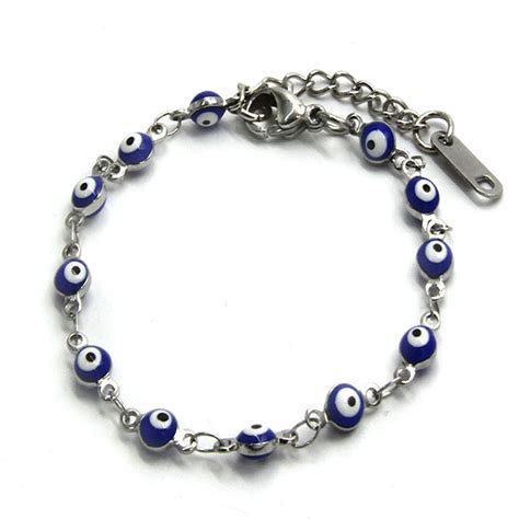 Pulsera Acero Plateado Ojo Turco Nazar Mm Azul Estiloss