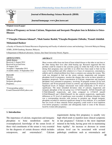 Pdf Effects Of Pregnancy On Serum Calcium Magnesium And Inorganic