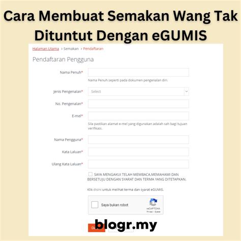 Egumis Cara Semak Wang Tak Dituntut Secara Online