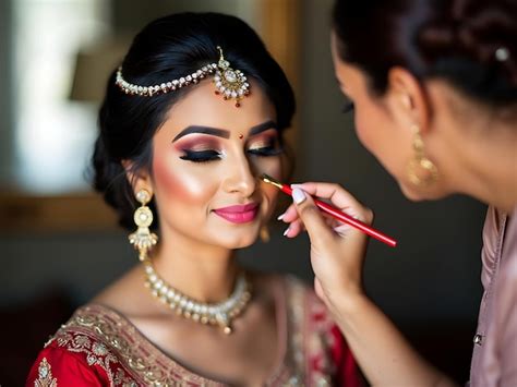 Makeup Artist Applying Elegant Bridal Makeup Premium Ai Generated Image