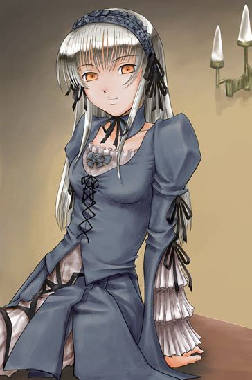 Safebooru 00s 1girl Gothic Orange Eyes Rozen Maiden Shirayuki Shoushirou Silver Hair Solo