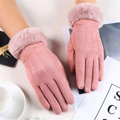 Women Winter Gloves Warm Touch Screen Black Fur Gloves Full Finger Mittens Driving Windproof