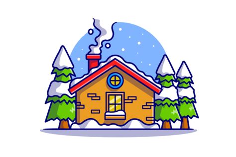 Snow Cabin in Winter Cartoon Graphic by catalyststuff · Creative Fabrica