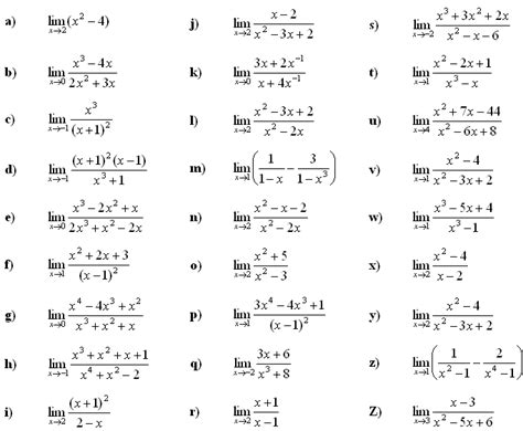 Calculus Limits Worksheet