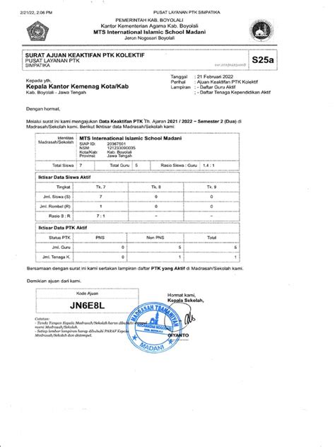 Formulir S25 Madrasah Tsanawiyah International Islamic School Madani