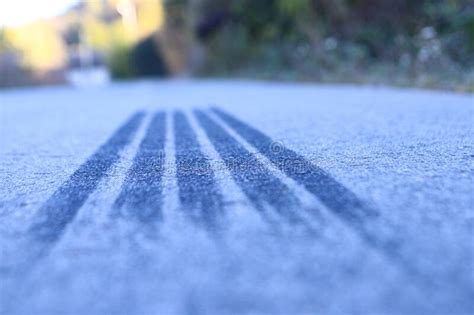 The Brake Track Is A Tire On The Asphalt Tire Track Stock Photo