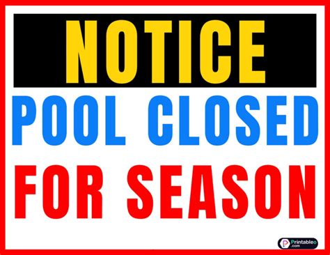 Printable Pool Closed Sign Printableo