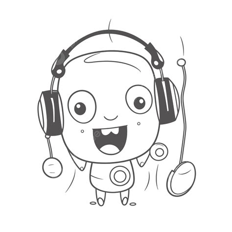 Desenho De Personagem Animado Em Fones Ouvido Está Ouvindo Alguém