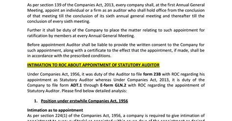 Intimation To Roc For Auditor Appointment In Form Adt Pdf Google Drive