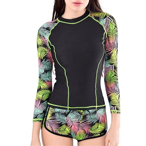 Sexy Surfing Bikini Set Long Sleeve Women Bathing Suit Leaf Print