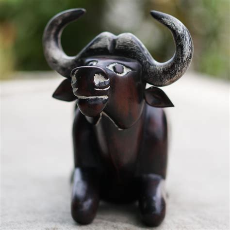 Hand Painted Buffalo Sculpture from West Africa - Reclining Buffalo ...